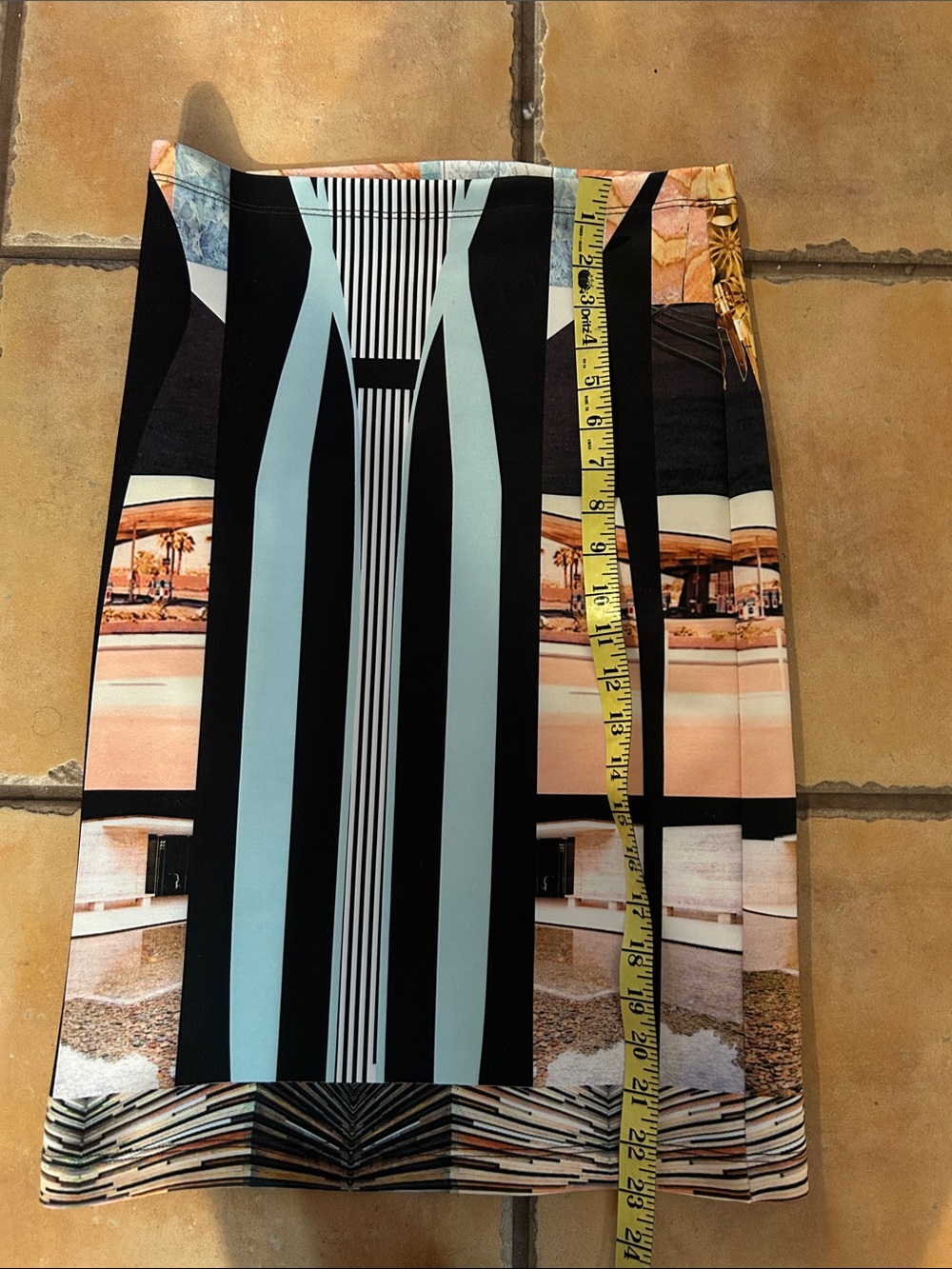 Clover Canyon Black, Peach & Mint Architectural Photo-Print Pencil Skirt - Picture 5 of 5